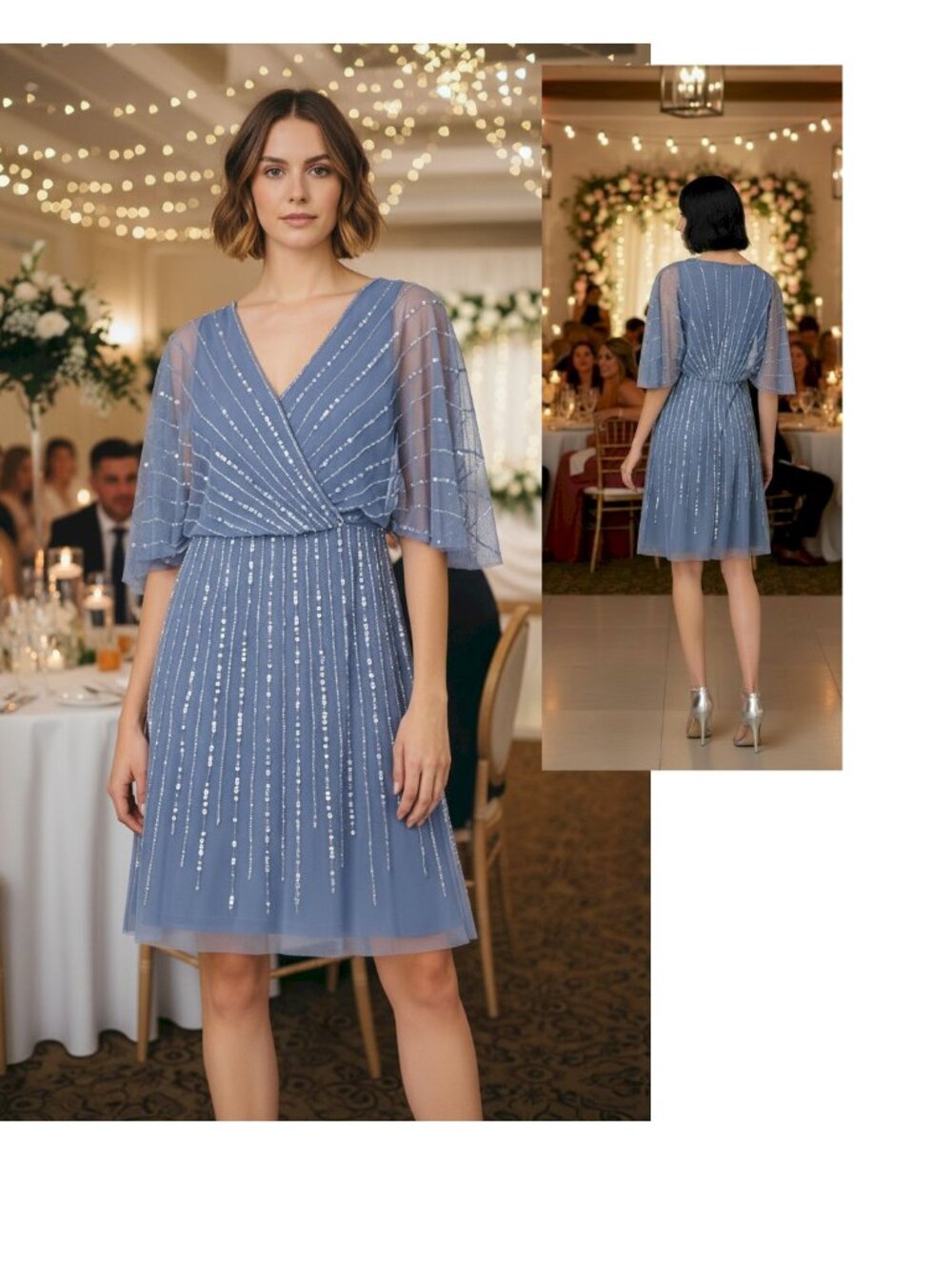 Adrianna Papell Blue Surplice-Neck Beaded Short Dress Size 4 Brand New with Tags